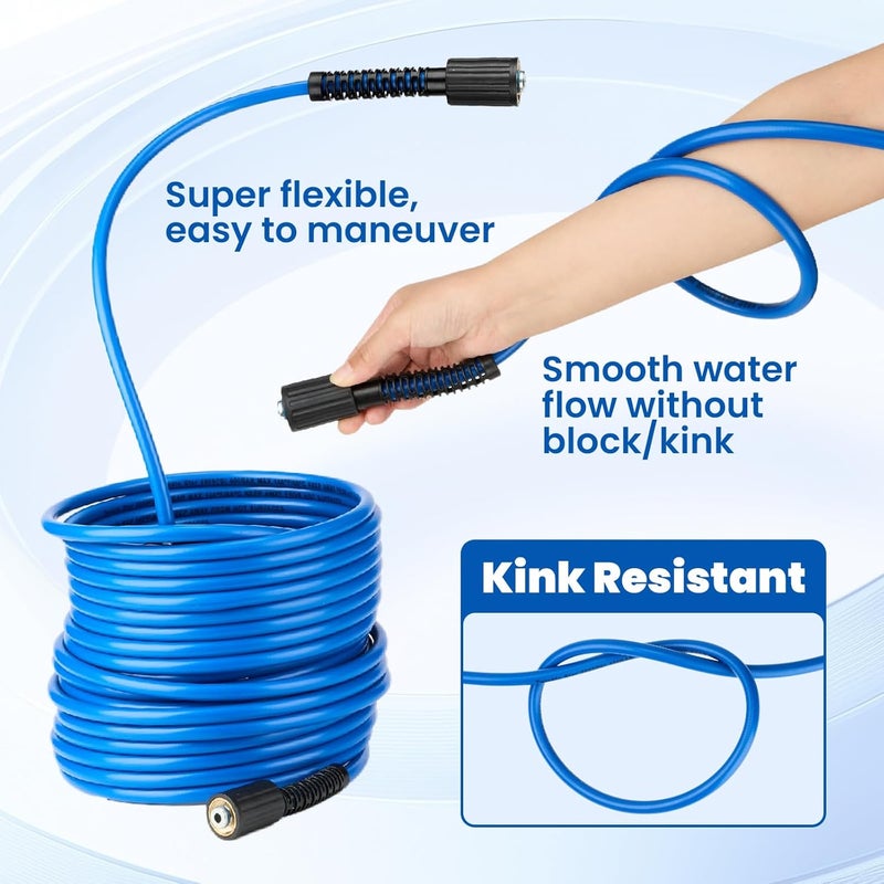 Twinkle Star Super Flexible Pressure Washer Hose 50ft, 5800 PSI Kink Resistant Power Washer Hose 1/4 in., Replacement Power Wash Hose with Stainless Steel M22 and 3/8" Quick Connection Kit - Image 5